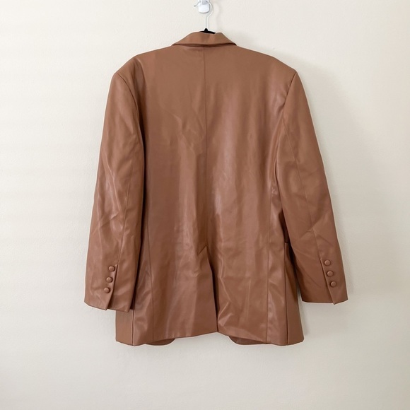 NWT AFRM Agnes Vegan Leather Maxi Blazer Camel Brown Sz M - Picture 3 of 9